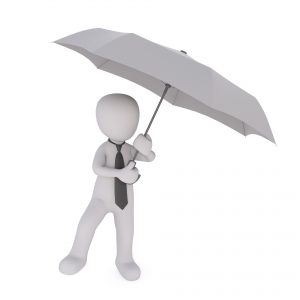 Cartoon man holding umbrella