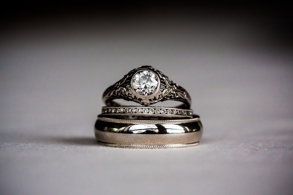 Stack of diamond silver rings