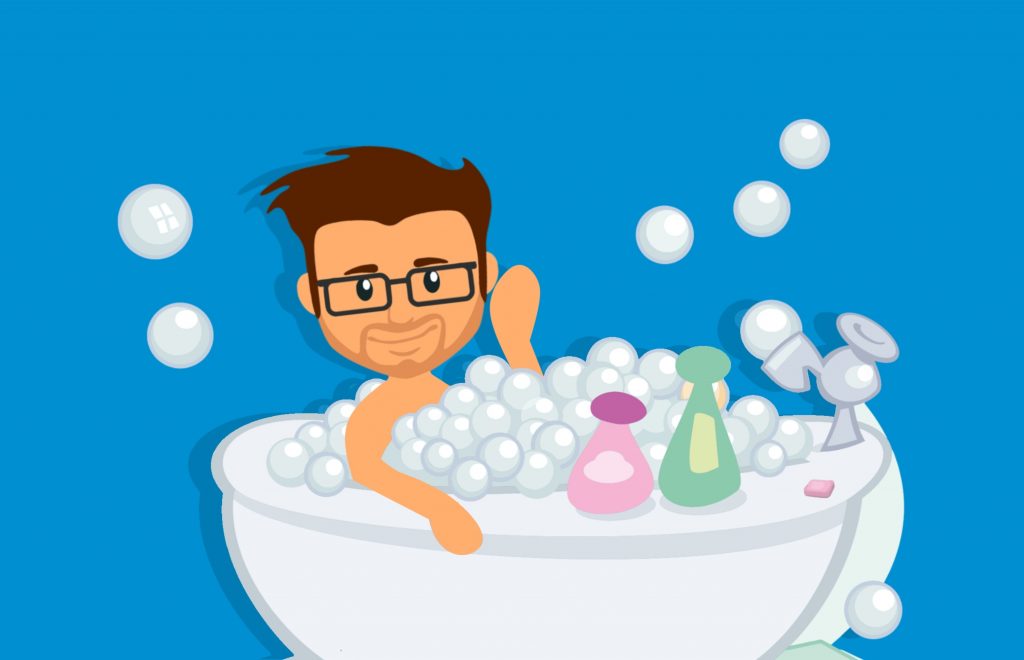 Cartoon man in bath