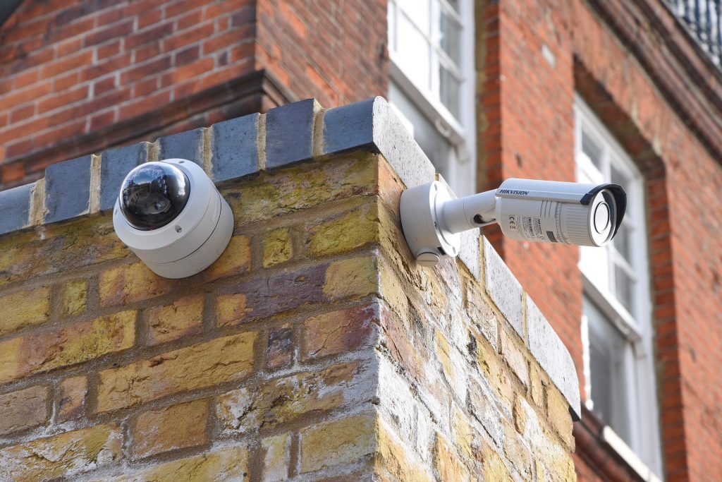 Security cameras on corner of wall