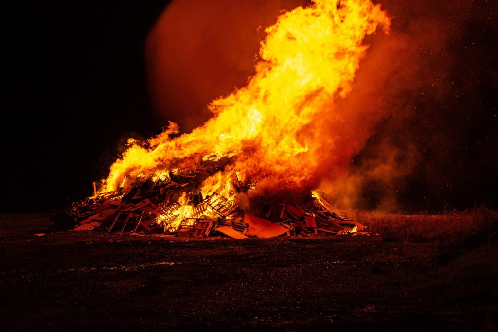 Large bonfire with big flames