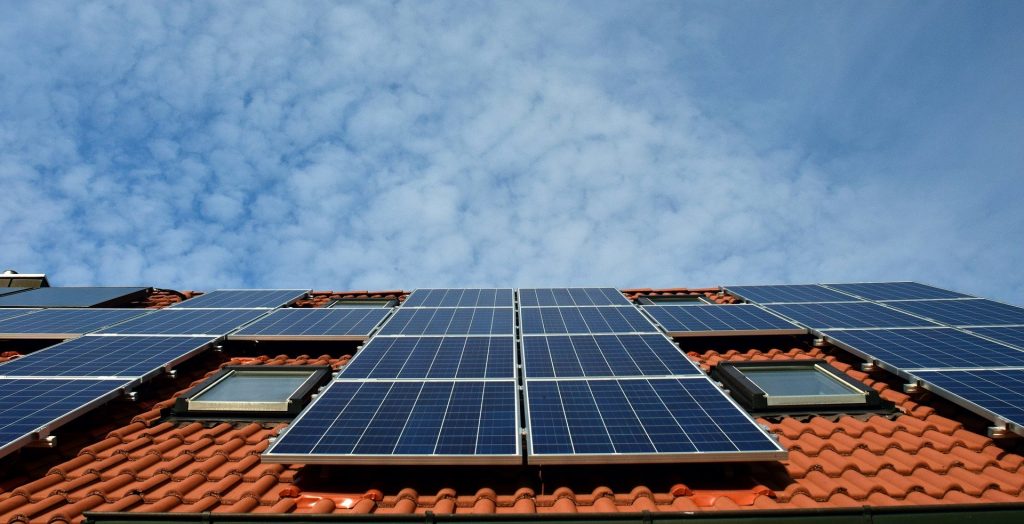 Solar panels on roof of house