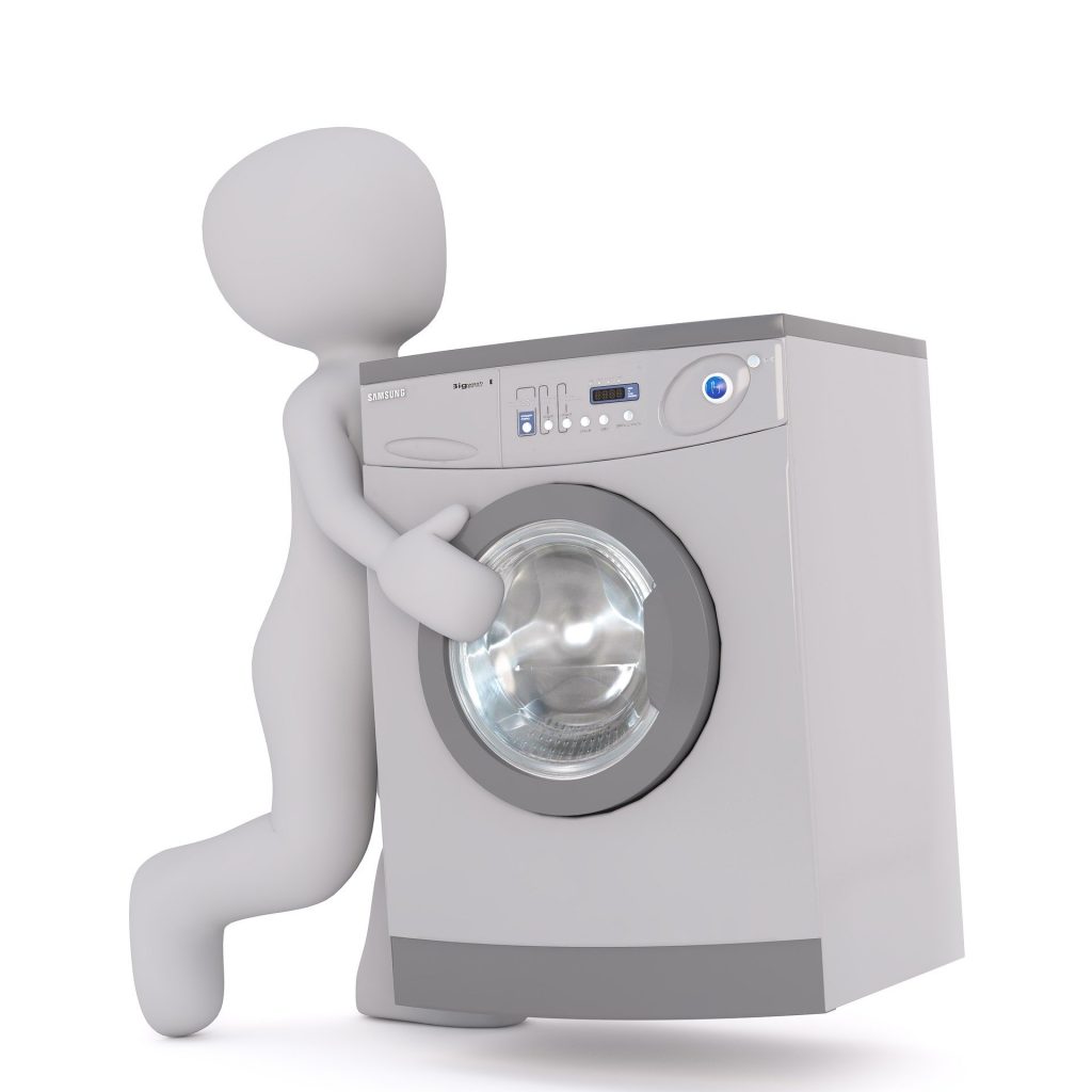 Cartoon man carrying washing machine