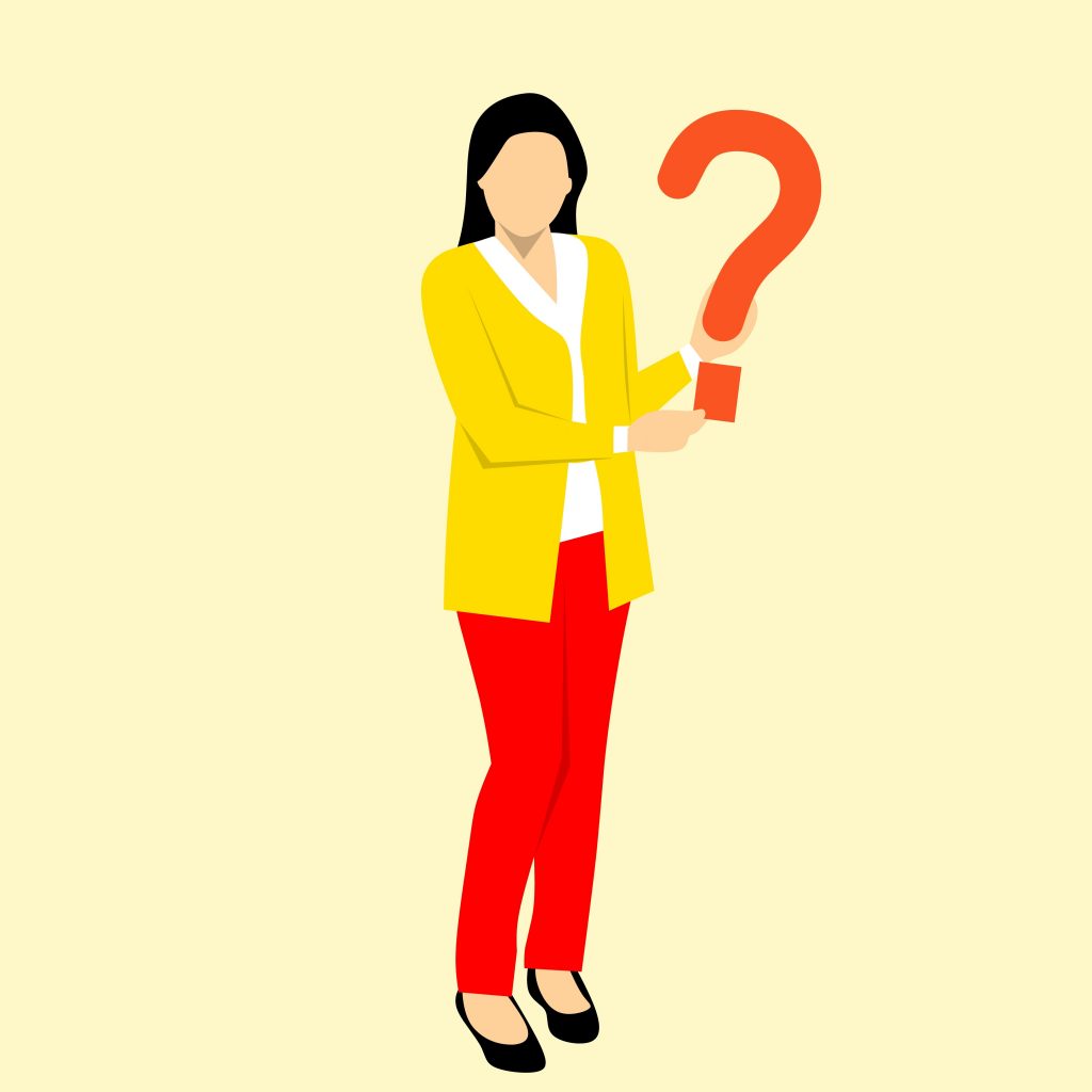 Cartoon woman holding question mark