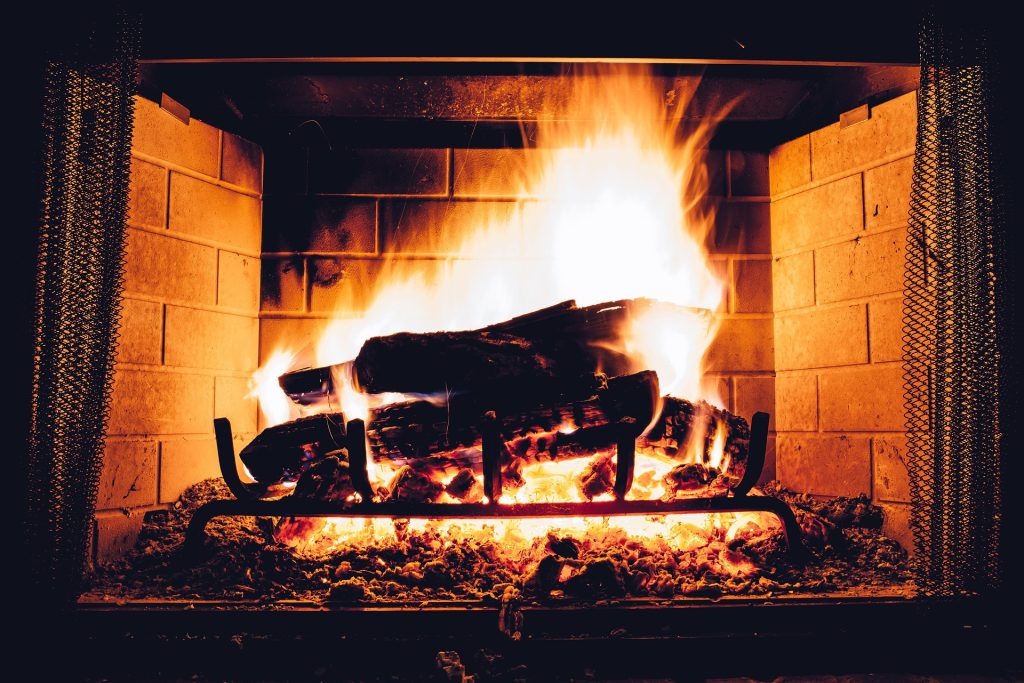 Roaring wood fireplace