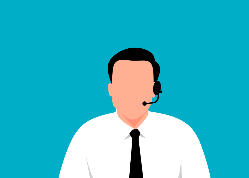 Cartoon man in call centre headset