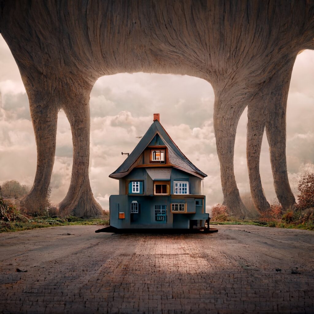 Strange fantasy style image of a house that looks weird