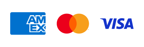 Logos for American Express, Mastercard, and VISA